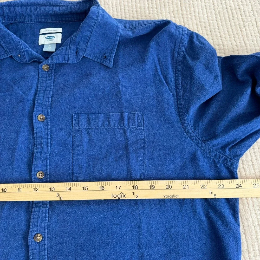 Old Navy Linen Blend Shirt Mens XL Blue Slim Fit Long Sleeve Button Down Pocket